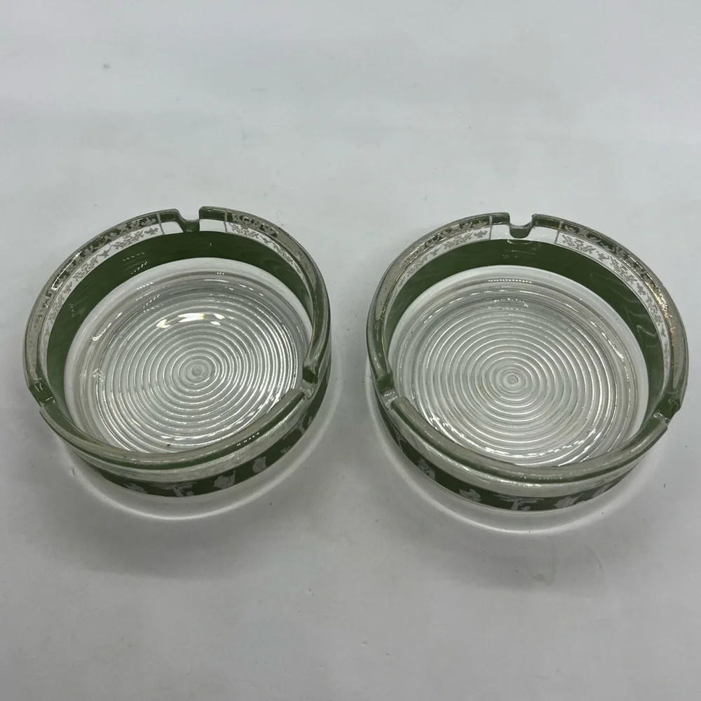 2 Jeanette Greek Sage Green Hellenic Mid Century Modern Ash Trays